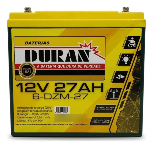 Bateria selada Ortobras 12v 27ah para bike