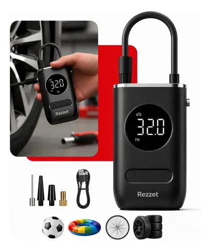 Mini compressor digital portatil Rezzet inflador de pneus